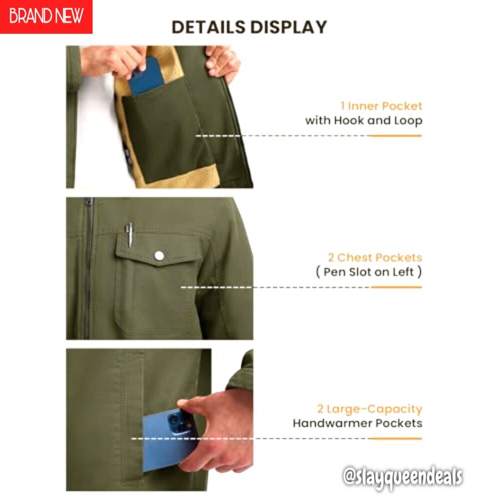 Men's Heavyweight Sherpa-Lined Work Jacket, 5 Pockets, Full Zip, Cotton - Picture 6 of 8